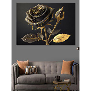 Simsiyah Altın Gül Dekoratif Kanvas - Mdf Ahşap Tablo