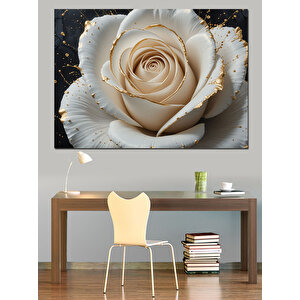 Beyaz Altın Gül Dekoratif Kanvas - Mdf Ahşap Tablo 25x35 cm