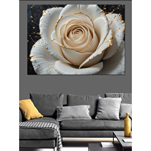 Beyaz Altın Gül Dekoratif Kanvas - Mdf Ahşap Tablo 25x35 cm