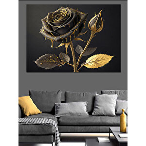 Simsiyah Altın Gül Dekoratif Kanvas - Mdf Ahşap Tablo 100x140 cm