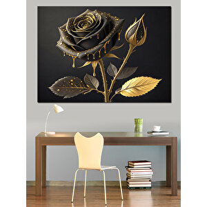 Simsiyah Altın Gül Dekoratif Kanvas - Mdf Ahşap Tablo