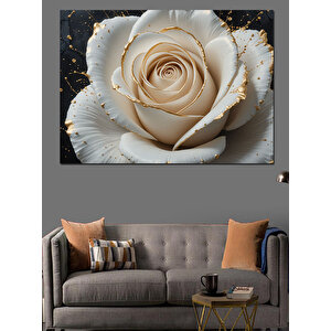 Beyaz Altın Gül Dekoratif Kanvas - Mdf Ahşap Tablo 50x70 cm