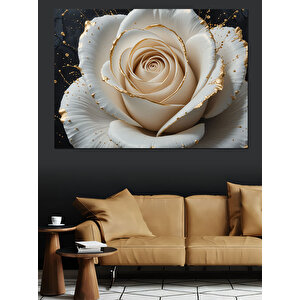 Beyaz Altın Gül Dekoratif Kanvas - Mdf Ahşap Tablo