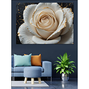 Beyaz Altın Gül Dekoratif Kanvas - Mdf Ahşap Tablo