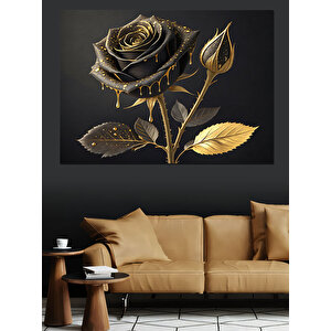 Simsiyah Altın Gül Dekoratif Kanvas - Mdf Ahşap Tablo 50x70 cm