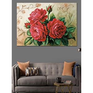 Klasik Gül Boyama Dekoratif Kanvas - Mdf Ahşap Tablo 70x100 cm