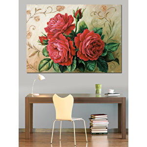 Klasik Gül Boyama Dekoratif Kanvas - Mdf Ahşap Tablo 70x100 cm