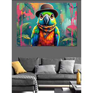 Şapkalı Sevimli Papağan Dekoratif Kanvas - Mdf Ahşap Tablo 70x100 cm