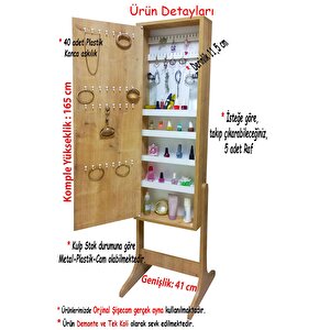 - Number One - Demonte - Çok Amaçlı  Ayaklı  Aynalı Hediyelik Takı Dolabı - Safir Meşe