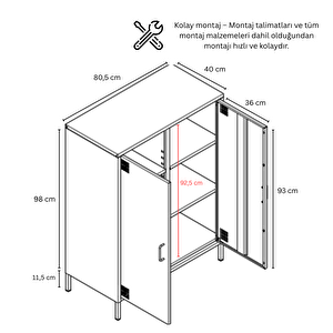 Pera Metal Dolap 2 Kapılı 80,50 X 40 X 109,50 Cm - Ral 6011 Yeşil Ral 6011