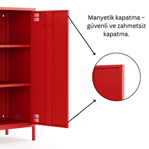 Pera Metal Dolap 2 Kapılı 80,50 X 40 X 109,50 Cm - Ral 3020 Kırmızı