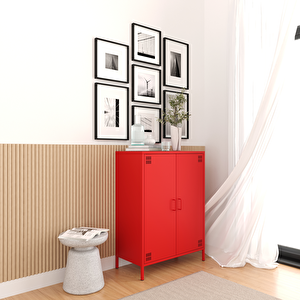 Pera Metal Dolap 2 Kapılı 80,50 X 40 X 109,50 Cm - Ral 3020 Kırmızı Ral 3020