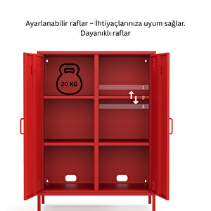 Pera Metal Dolap 2 Kapılı 80,50 X 40 X 109,50 Cm - Ral 3020 Kırmızı