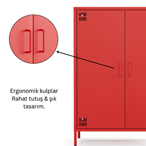 Pera Metal Dolap 2 Kapılı 80,50 X 40 X 109,50 Cm - Ral 3020 Kırmızı