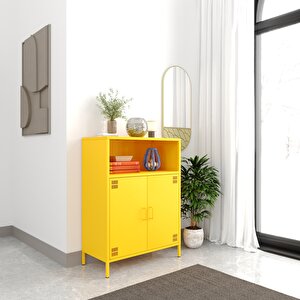 Pera Metal Dolap 2 Kapılı, Açık Raflı 80,50 X 40 X 109,50 Cm - Ral 1018 Sarı Ral 1018