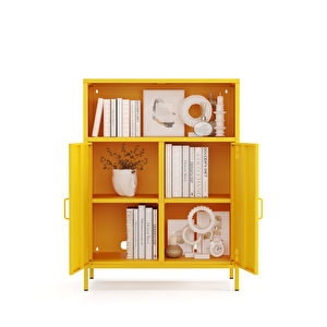Pera Metal Dolap 2 Kapılı, Açık Raflı 80,50 X 40 X 109,50 Cm - Ral 1018 Sarı Ral 1018