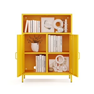 Pera Metal Dolap 2 Kapılı, Açık Raflı 80,50 X 40 X 109,50 Cm - Ral 1018 Sarı