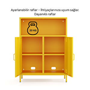 Pera Metal Dolap 2 Kapılı, Açık Raflı 80,50 X 40 X 109,50 Cm - Ral 1018 Sarı