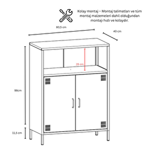 Pera Metal Dolap 2 Kapılı, Açık Raflı 80,50 X 40 X 109,50 Cm - Ral 7039 Antrasit Ral 7039