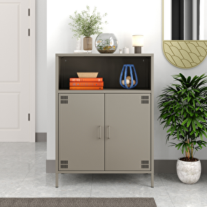 Pera Metal Dolap 2 Kapılı, Açık Raflı 80,50 X 40 X 109,50 Cm - Ral 7039 Antrasit Ral 7039