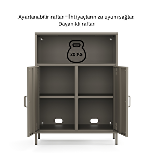Pera Metal Dolap 2 Kapılı, Açık Raflı 80,50 X 40 X 109,50 Cm - Ral 7039 Antrasit