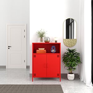 Pera Metal Dolap 2 Kapılı, Açık Raflı 80,50 X 40 X 109,50 Cm - Ral 3020 Kırmızı Ral 3020