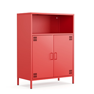 Pera Metal Dolap 2 Kapılı, Açık Raflı 80,50 X 40 X 109,50 Cm - Ral 3020 Kırmızı Ral 3020