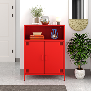 Pera Metal Dolap 2 Kapılı, Açık Raflı 80,50 X 40 X 109,50 Cm - Ral 3020 Kırmızı Ral 3020