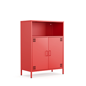 Pera Metal Dolap 2 Kapılı, Açık Raflı 80,50 X 40 X 109,50 Cm - Ral 3020 Kırmızı
