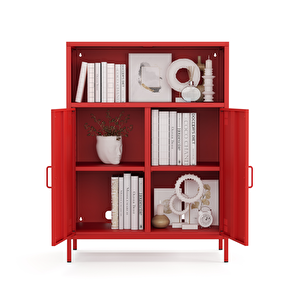 Pera Metal Dolap 2 Kapılı, Açık Raflı 80,50 X 40 X 109,50 Cm - Ral 3020 Kırmızı