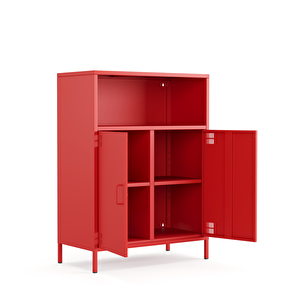 Pera Metal Dolap 2 Kapılı, Açık Raflı 80,50 X 40 X 109,50 Cm - Ral 3020 Kırmızı