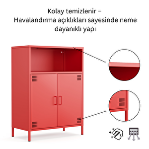 Pera Metal Dolap 2 Kapılı, Açık Raflı 80,50 X 40 X 109,50 Cm - Ral 3020 Kırmızı