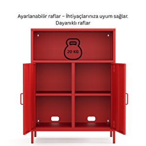 Pera Metal Dolap 2 Kapılı, Açık Raflı 80,50 X 40 X 109,50 Cm - Ral 3020 Kırmızı