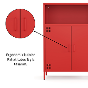 Pera Metal Dolap 2 Kapılı, Açık Raflı 80,50 X 40 X 109,50 Cm - Ral 3020 Kırmızı