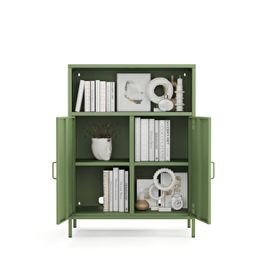 Pera Metal Dolap 2 Kapılı, Açık Raflı 80,50 X 40 X 109,50 Cm - Ral 6011 Yeşil Ral 6011