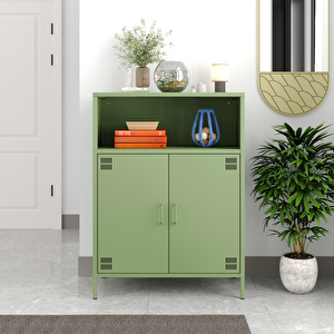 Pera Metal Dolap 2 Kapılı, Açık Raflı 80,50 X 40 X 109,50 Cm - Ral 6011 Yeşil Ral 6011