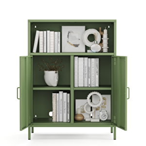 Pera Metal Dolap 2 Kapılı, Açık Raflı 80,50 X 40 X 109,50 Cm - Ral 6011 Yeşil