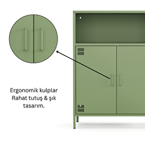 Pera Metal Dolap 2 Kapılı, Açık Raflı 80,50 X 40 X 109,50 Cm - Ral 6011 Yeşil