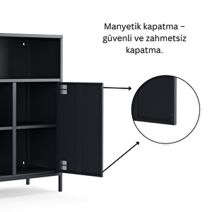 Pera Metal Dolap 2 Kapılı, Açık Raflı 80,50 X 40 X 109,50 Cm - Ral 7016 Antrasit