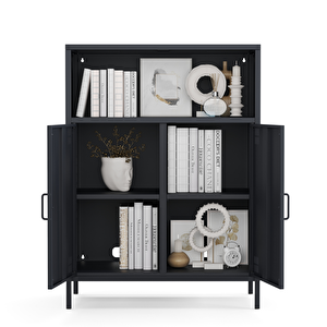 Pera Metal Dolap 2 Kapılı, Açık Raflı 80,50 X 40 X 109,50 Cm - Ral 7016 Antrasit