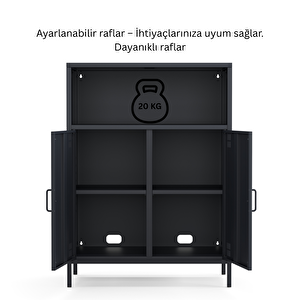 Pera Metal Dolap 2 Kapılı, Açık Raflı 80,50 X 40 X 109,50 Cm - Ral 7016 Antrasit