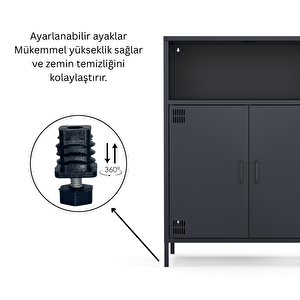 Pera Metal Dolap 2 Kapılı, Açık Raflı 80,50 X 40 X 109,50 Cm - Ral 7016 Antrasit