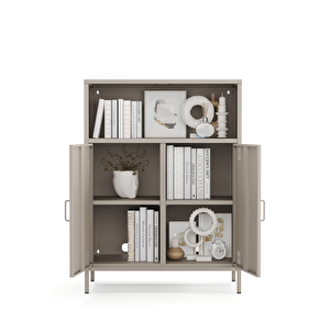 Pera Metal Dolap 2 Kapılı, Açık Raflı 80,50 X 40 X 109,50 Cm - Bej Rengi 1179 Kum Beji