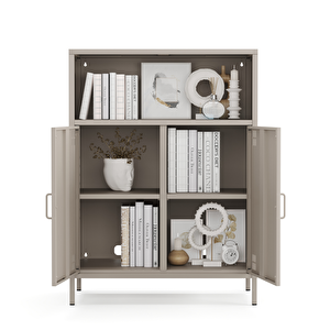 Pera Metal Dolap 2 Kapılı, Açık Raflı 80,50 X 40 X 109,50 Cm - Bej Rengi