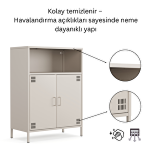 Pera Metal Dolap 2 Kapılı, Açık Raflı 80,50 X 40 X 109,50 Cm - Bej Rengi