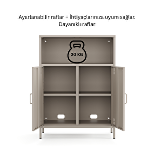 Pera Metal Dolap 2 Kapılı, Açık Raflı 80,50 X 40 X 109,50 Cm - Bej Rengi
