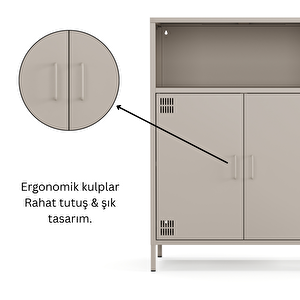 Pera Metal Dolap 2 Kapılı, Açık Raflı 80,50 X 40 X 109,50 Cm - Bej Rengi
