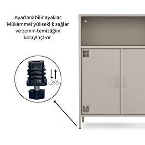 Pera Metal Dolap 2 Kapılı, Açık Raflı 80,50 X 40 X 109,50 Cm - Bej Rengi