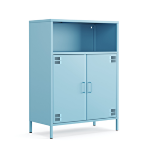 Pera Metal Dolap 2 Kapılı, Açık Raflı 80,50 X 40 X 109,50 Cm - Ral 5024 Mavi Ral 5024