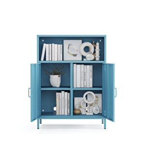 Pera Metal Dolap 2 Kapılı, Açık Raflı 80,50 X 40 X 109,50 Cm - Ral 5024 Mavi Ral 5024